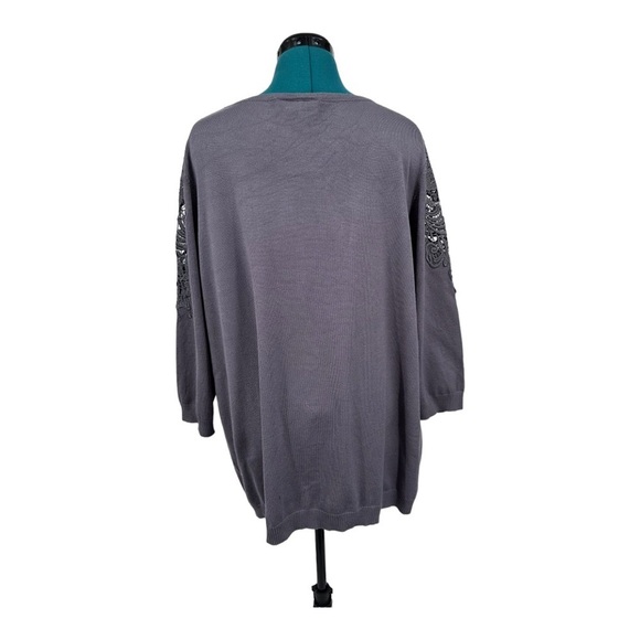 Lane Bryant Sweater Size 26/28 Grey Lace See Through Shoulders 3/4 Sleeves - Picture 3 of 6